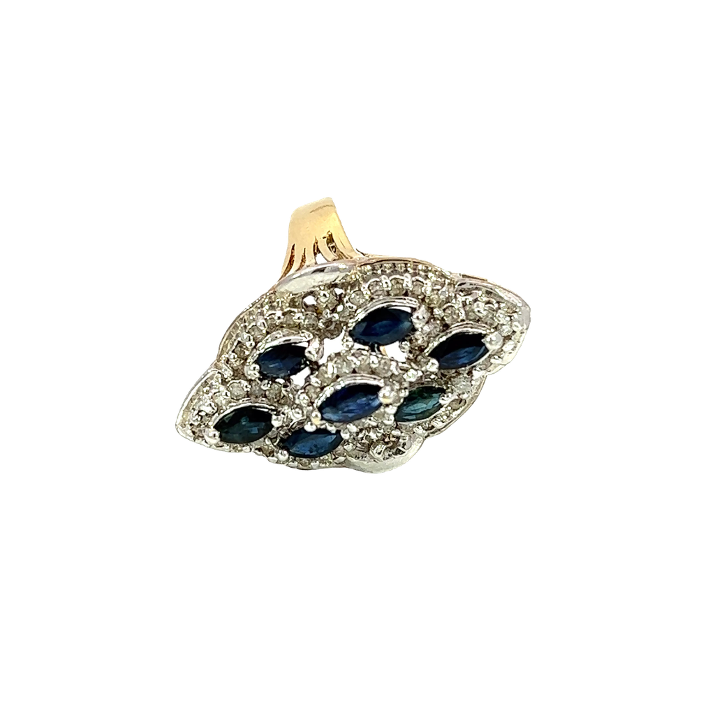 14K Two-Tone Gold Diamond and Sapphire Cocktail Ring