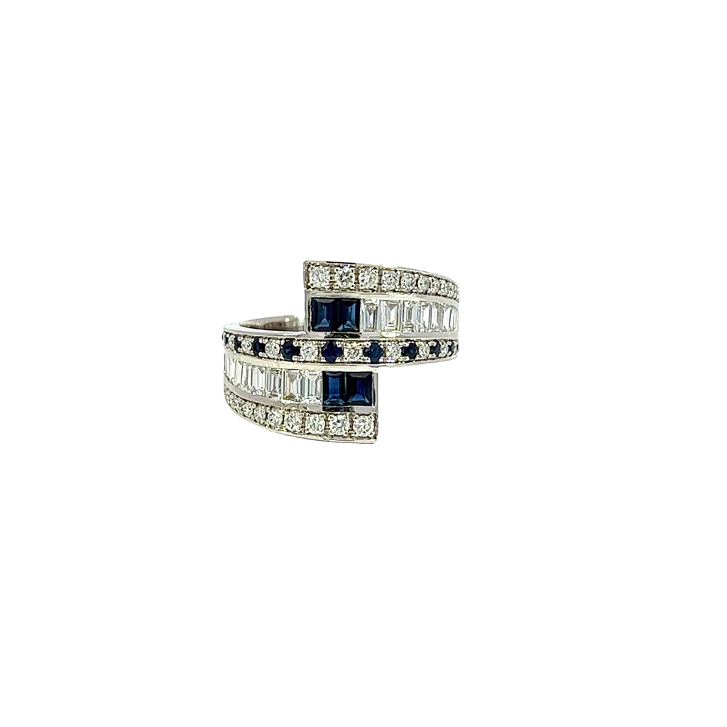 14K White Gold Diamond and Sapphire Fashion Ring