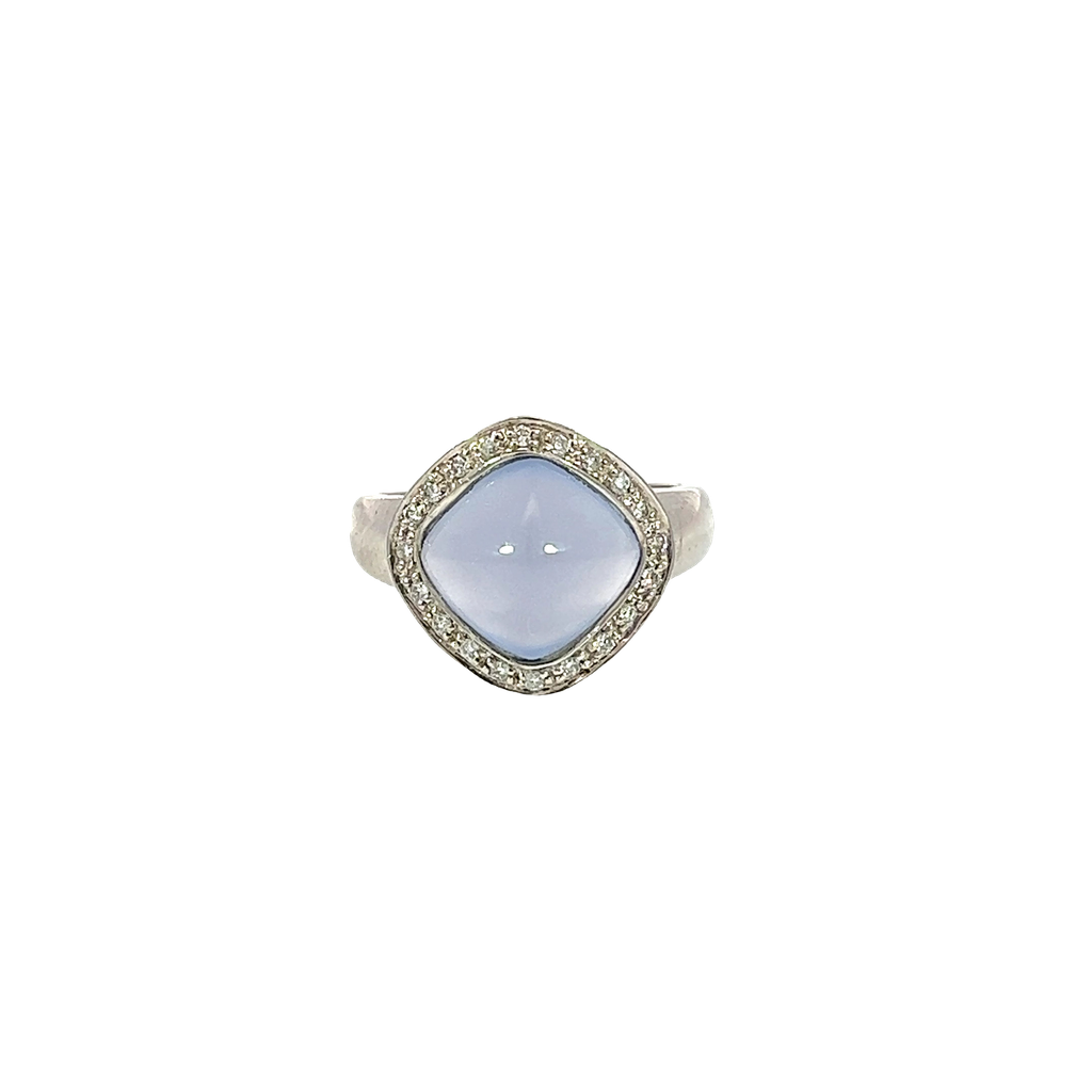 14K White Gold Chalcedony and Diamond Fashion Ring