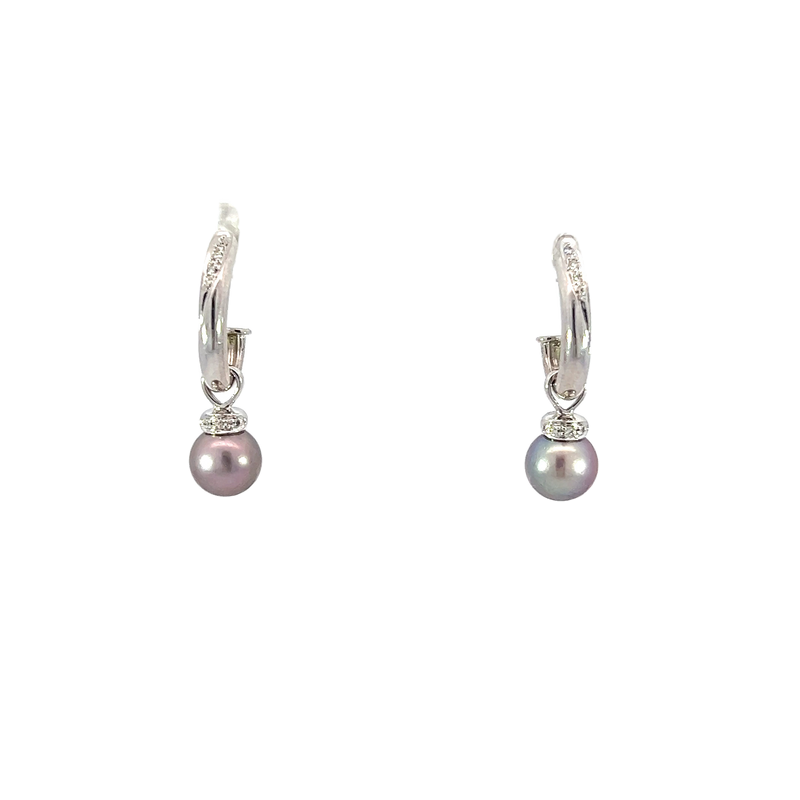 14K White Pearl and Diamond Earrings