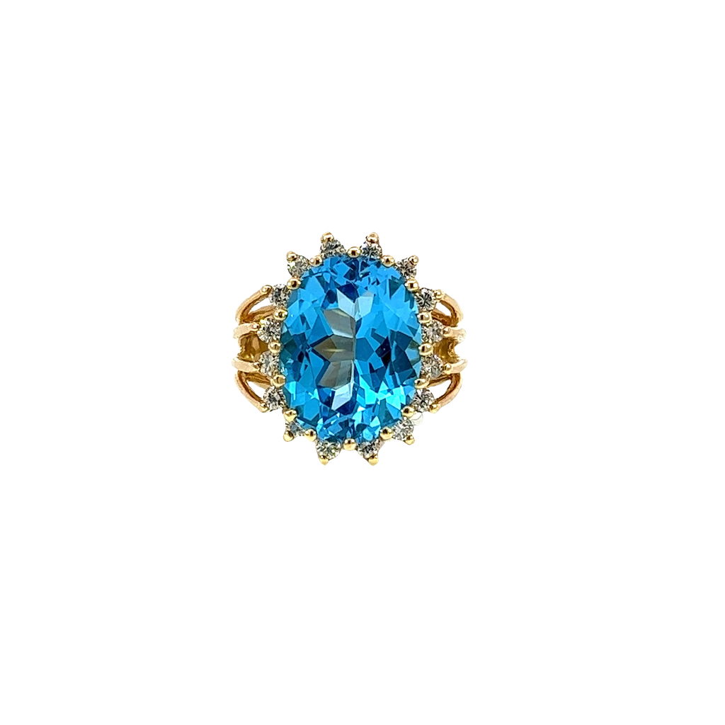 14K Yellow Gold Diamond and Topaz Cocktail Ring