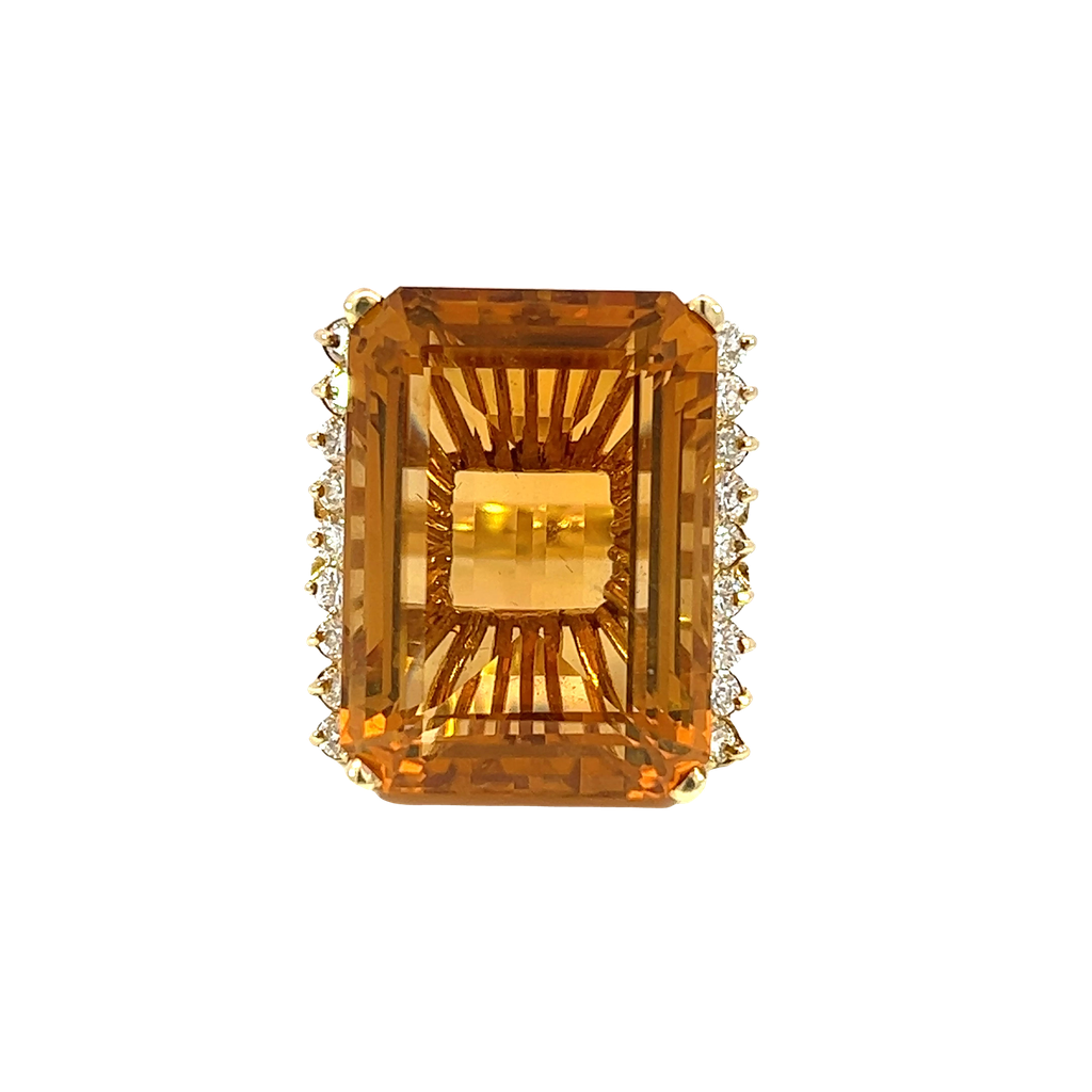14K Yellow Gold Citrine and Diamond Cocktail Ring