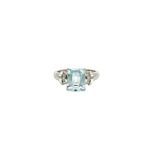 [830563200004] 14K White Gold Aquamarine and Diamond Fashion Ring