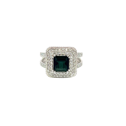 [910647886124] 14K White Gold Diamond and Indicolite Cocktail Ring