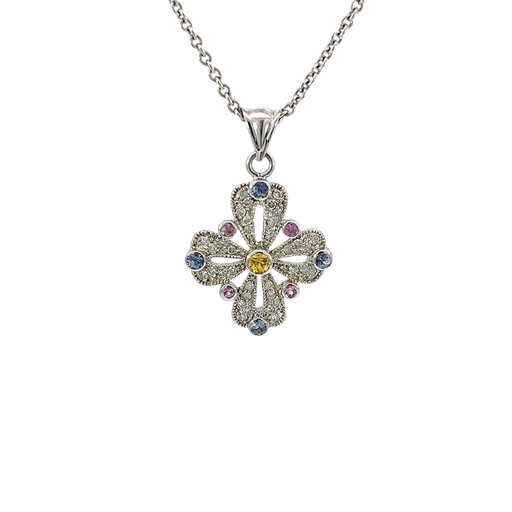 [668736000001] 14K White Gold Diamond and Sapphire Pendant