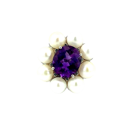 [836348400001] 14K White Gold Amethyst and Pearl Cocktail Ring