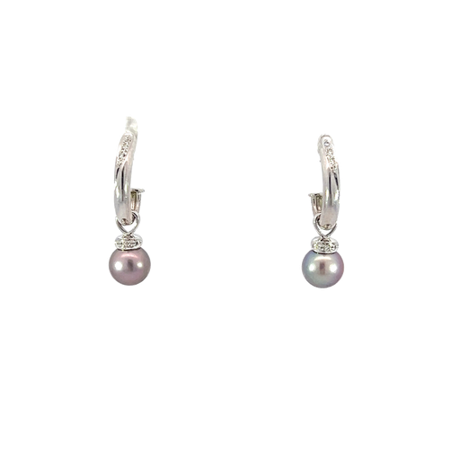 [822524400003] 14K White Pearl and Diamond Earrings