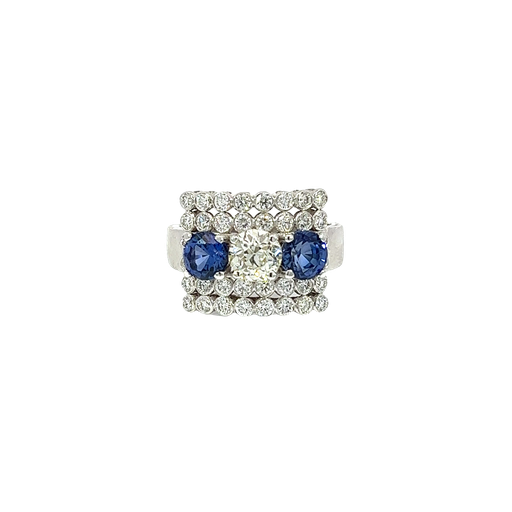 [825033600002] 14K White Gold Diamond and Sapphire Cocktail Ring