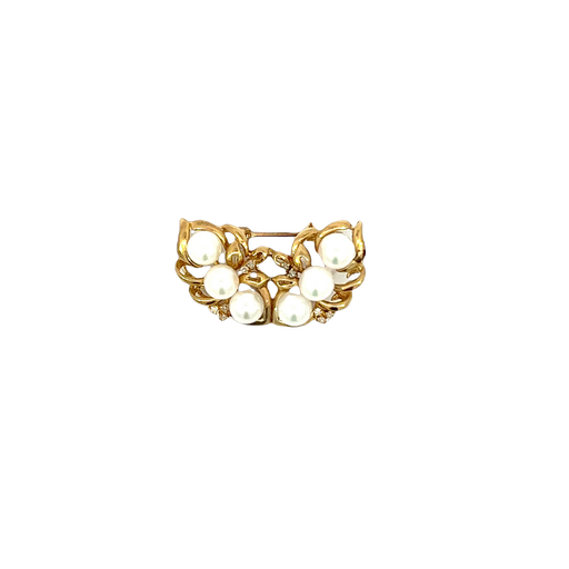[893116800010] 14K Yellow Gold Pearl and Diamond Brooch