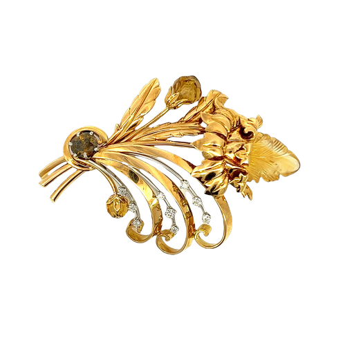[834451200001] 18K Two-Tone Gold Diamond and Citrine Brooch