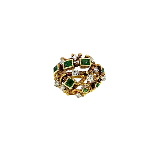 [822092400007] 18K Yellow Gold Diamond and Emerald Cocktail Ring