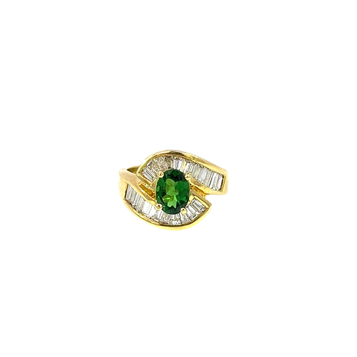 [861321600007] 18K Yellow Gold Diamond and Emerald Fashion Ring