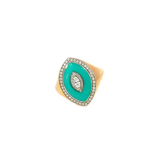 [877561200002] 18K Yellow Gold Diamond and Turquoise Cocktail Ring