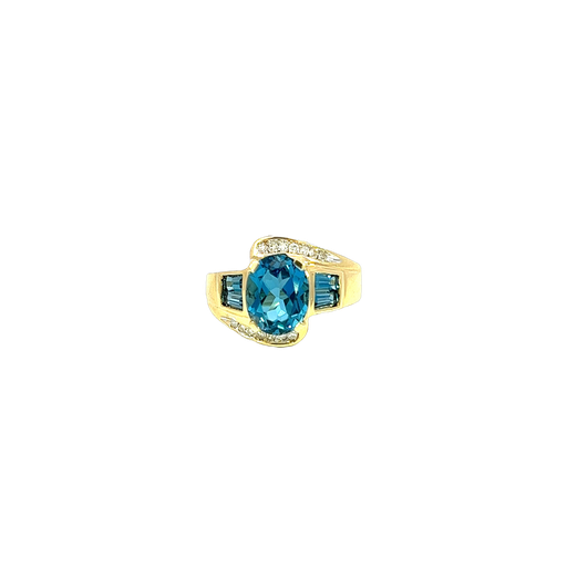 [903965304362] 14K Yellow Gold Blue Topaz and Diamond Ring