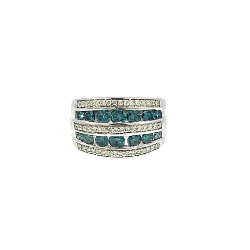 [904342638732] 14K White Gold Blue Diamond Band Ring