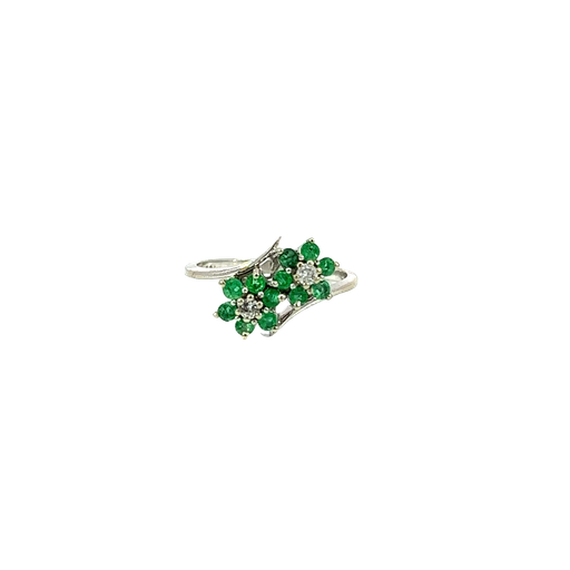 [904859524238] 14K White Gold Diamond and Emerald Fashion Ring