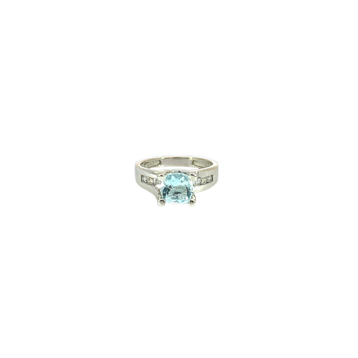 [913560382236] 14K White Gold Aquamarine and Diamond Ring