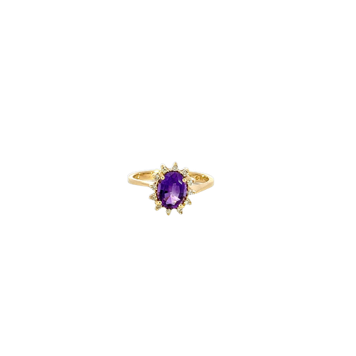 [913597602753] 14K Yellow Gold Amethyst and Diamond Ring