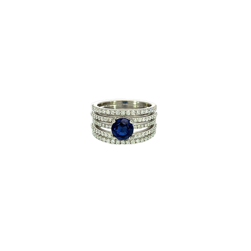 [913743891621] 14K White Gold Diamond and Lab Sapphire Fashion Ring
