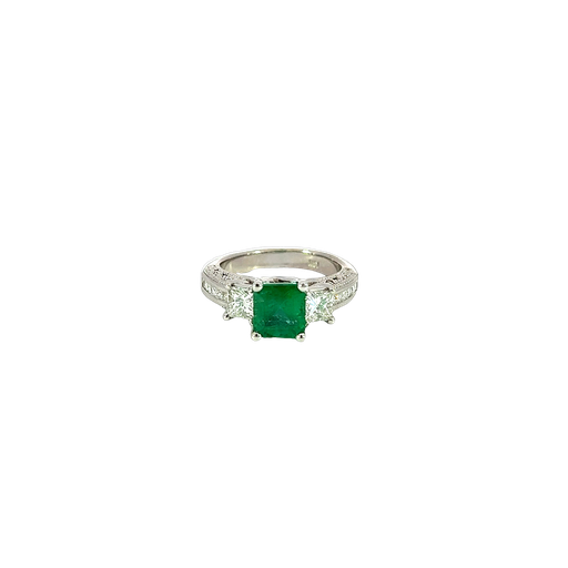 [914860525174] 18K White Gold Emerald and Diamond Ring