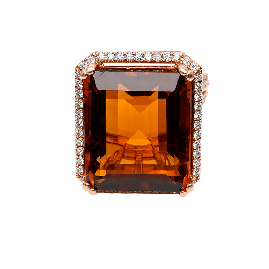 14K Rose Gold Citrine and Diamond Cocktail Ring