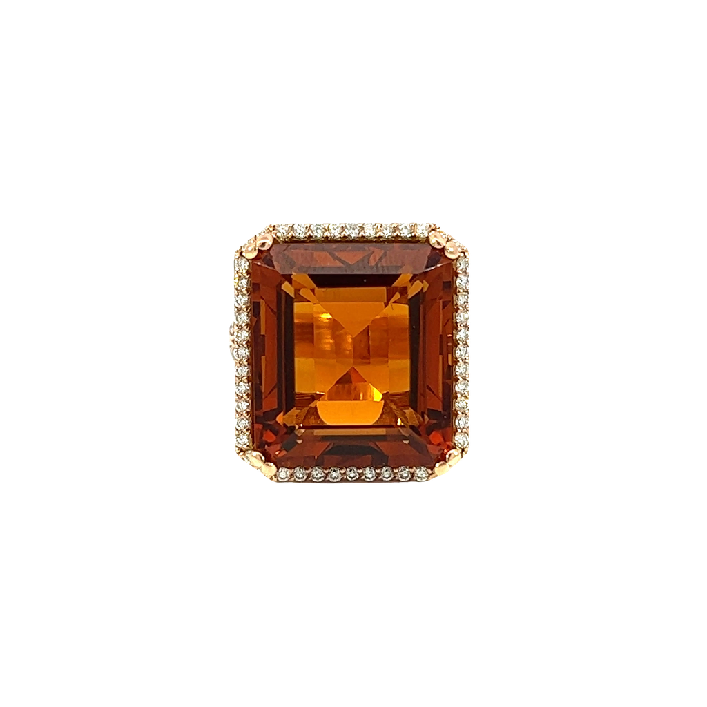 14K Rose Gold Citrine and Diamond Cocktail Ring