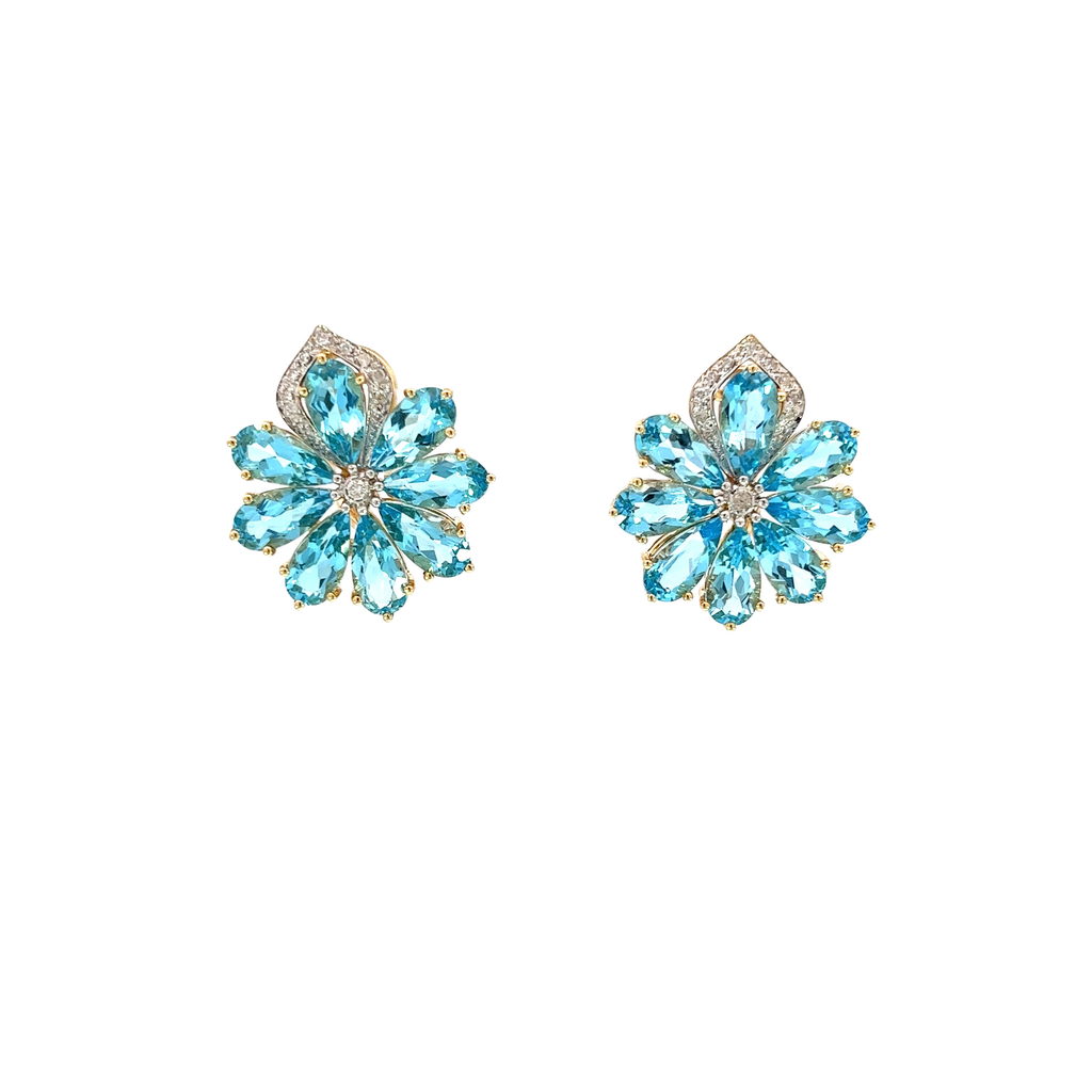 14K Two-Tone Blue Topaz and Diamond Earrings