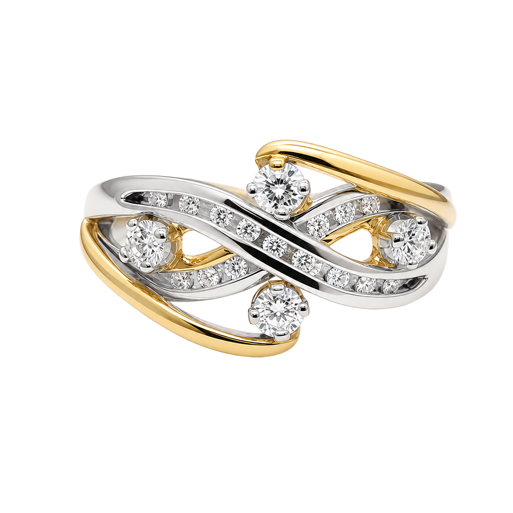 14K Two-Tone Gold Diamond Cocktail and Fashion Ring