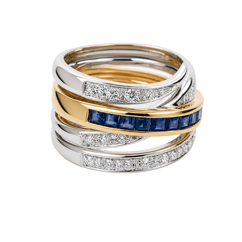 14K Two-Tone Gold Diamond and Sapphire Cocktail Ring