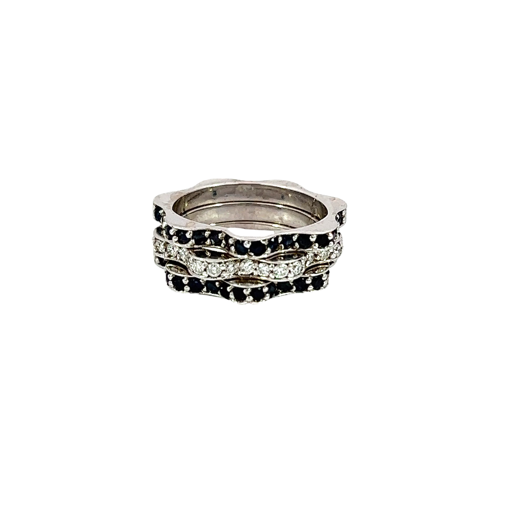 14K White Gold Diamond and Sapphire Cocktail Ring