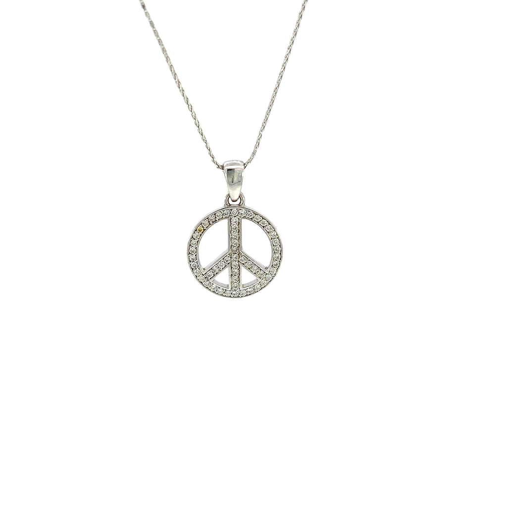 14K White Gold Diamond Peace Pendant