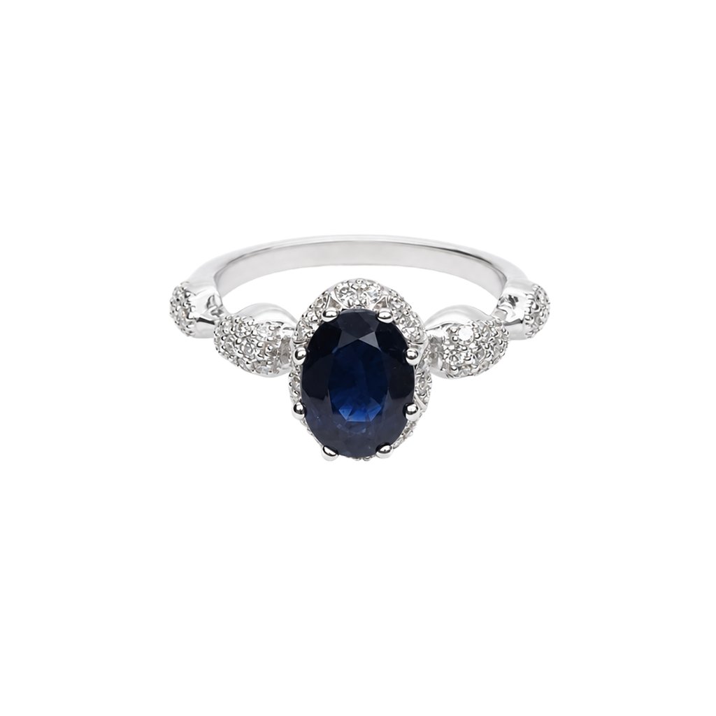 14K White Gold Diamond and Sapphire Fashion Ring