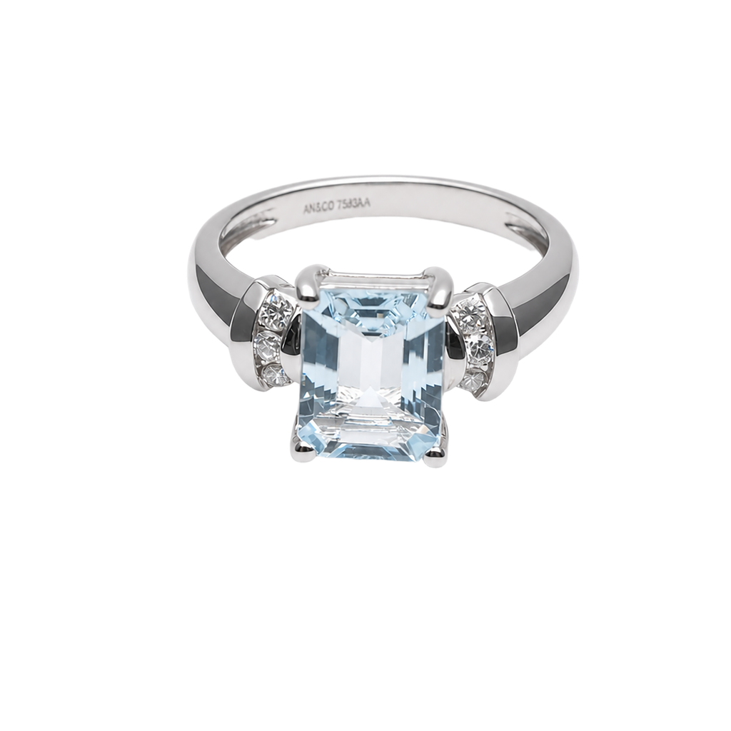 14K White Gold Aquamarine and Diamond Fashion Ring
