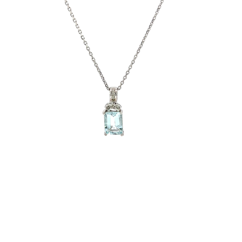 14K White Gold Aquamarine and Diamond Pendant