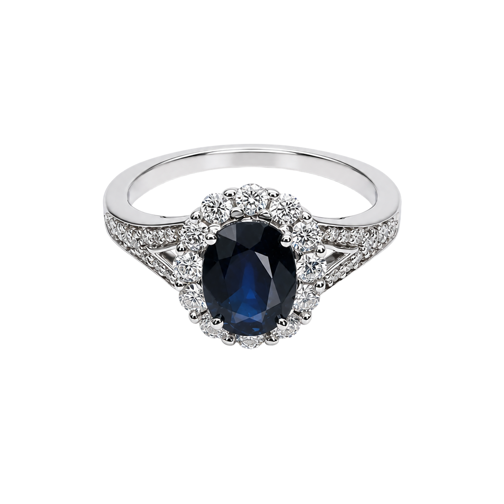 14K White Gold Diamond and Sapphire Fashion Ring