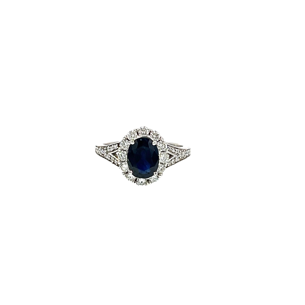 14K White Gold Diamond and Sapphire Fashion Ring