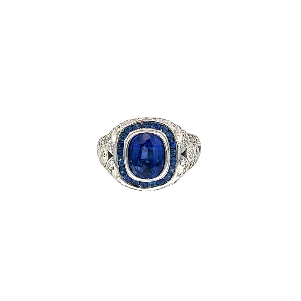 14K White Gold Diamond and Sapphire Cocktail Ring