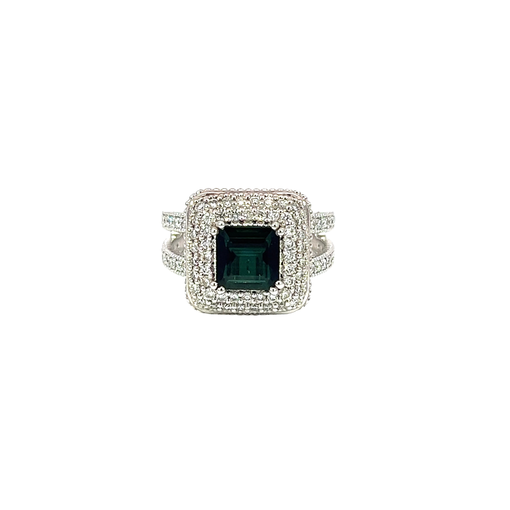 14K White Gold Diamond and Indicolite Cocktail Ring