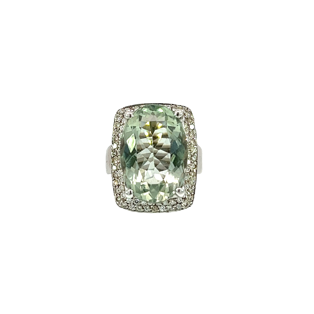 14K White Gold Mint Green Tourmaline and Diamond Cocktail Ring
