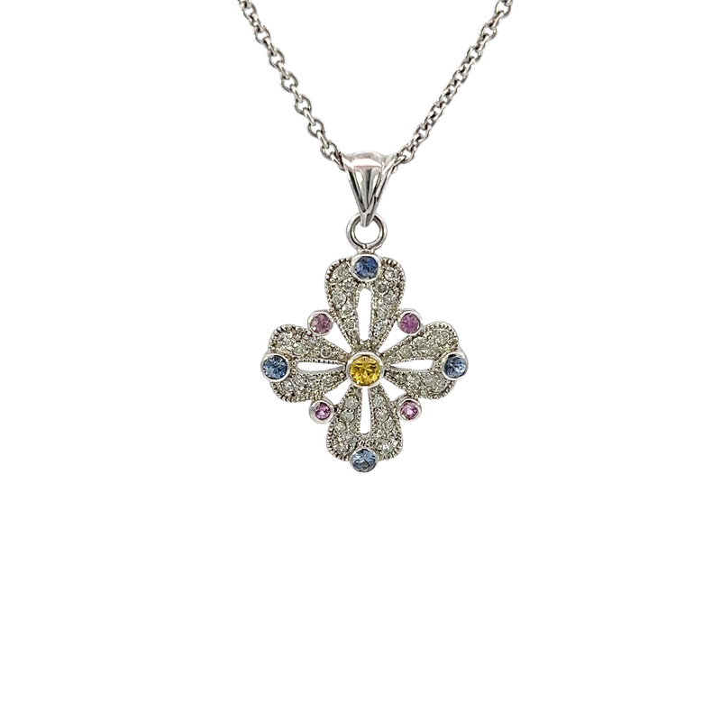 14K White Gold Diamond and Sapphire Pendant