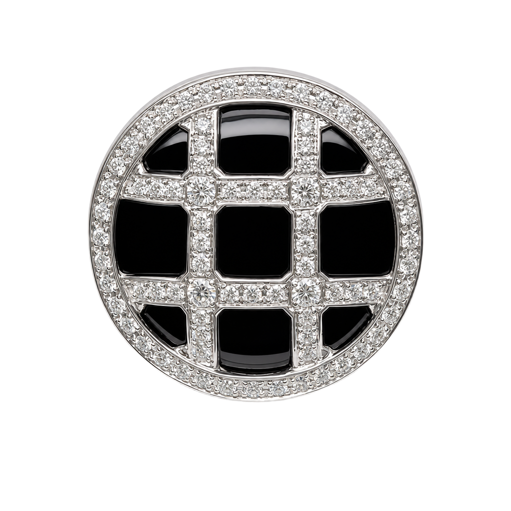 14K White Gold Diamond and Onyx Cocktail Ring