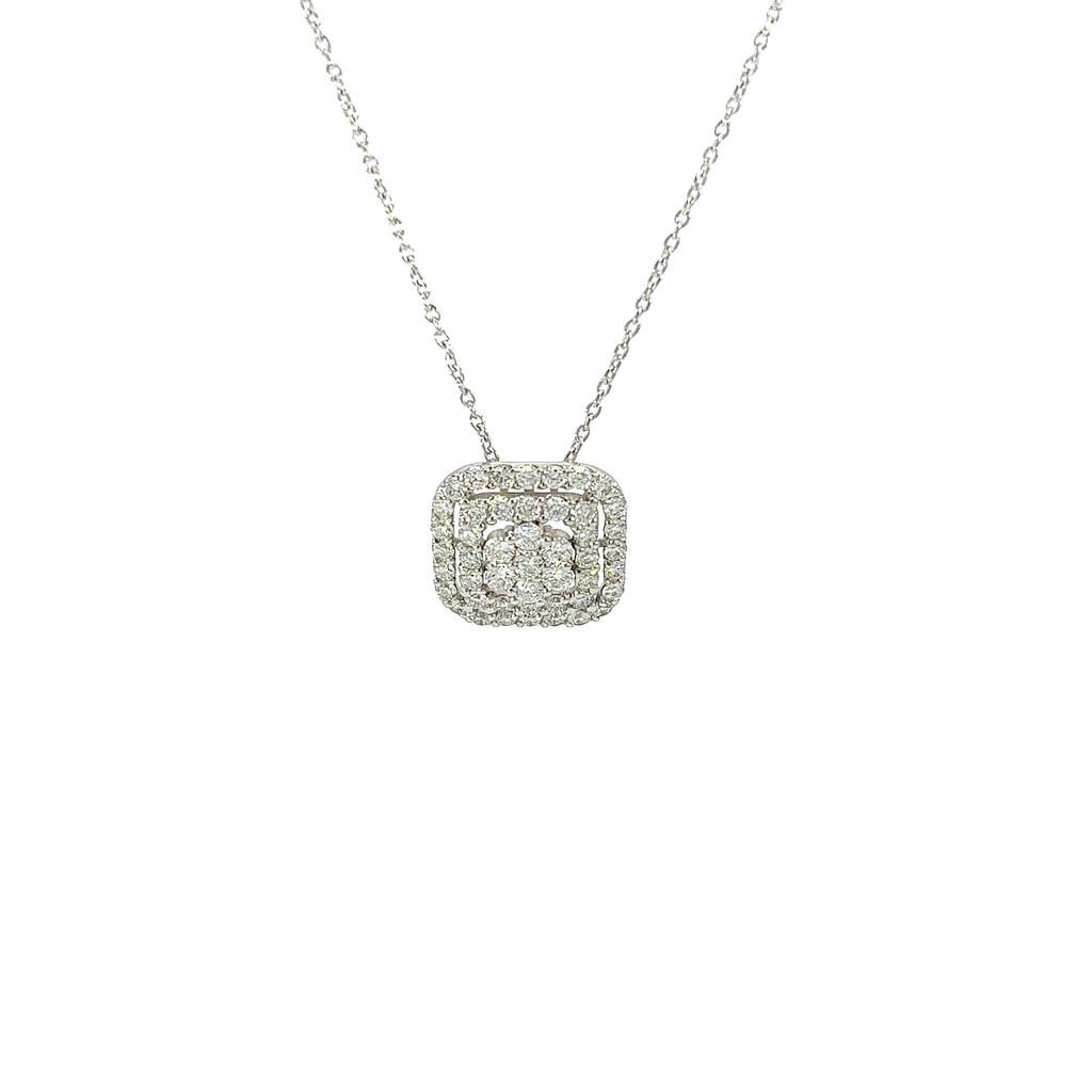 14K White Gold Square Diamond Pendant, 1.35ct tw