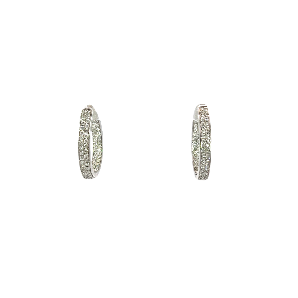 14K White Gold Diamond Hoops