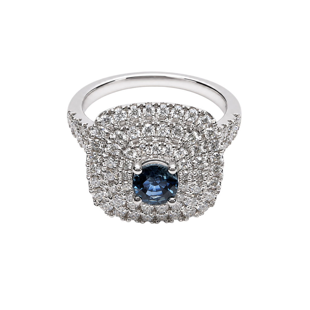 14K White Gold Diamond Sapphire Ring