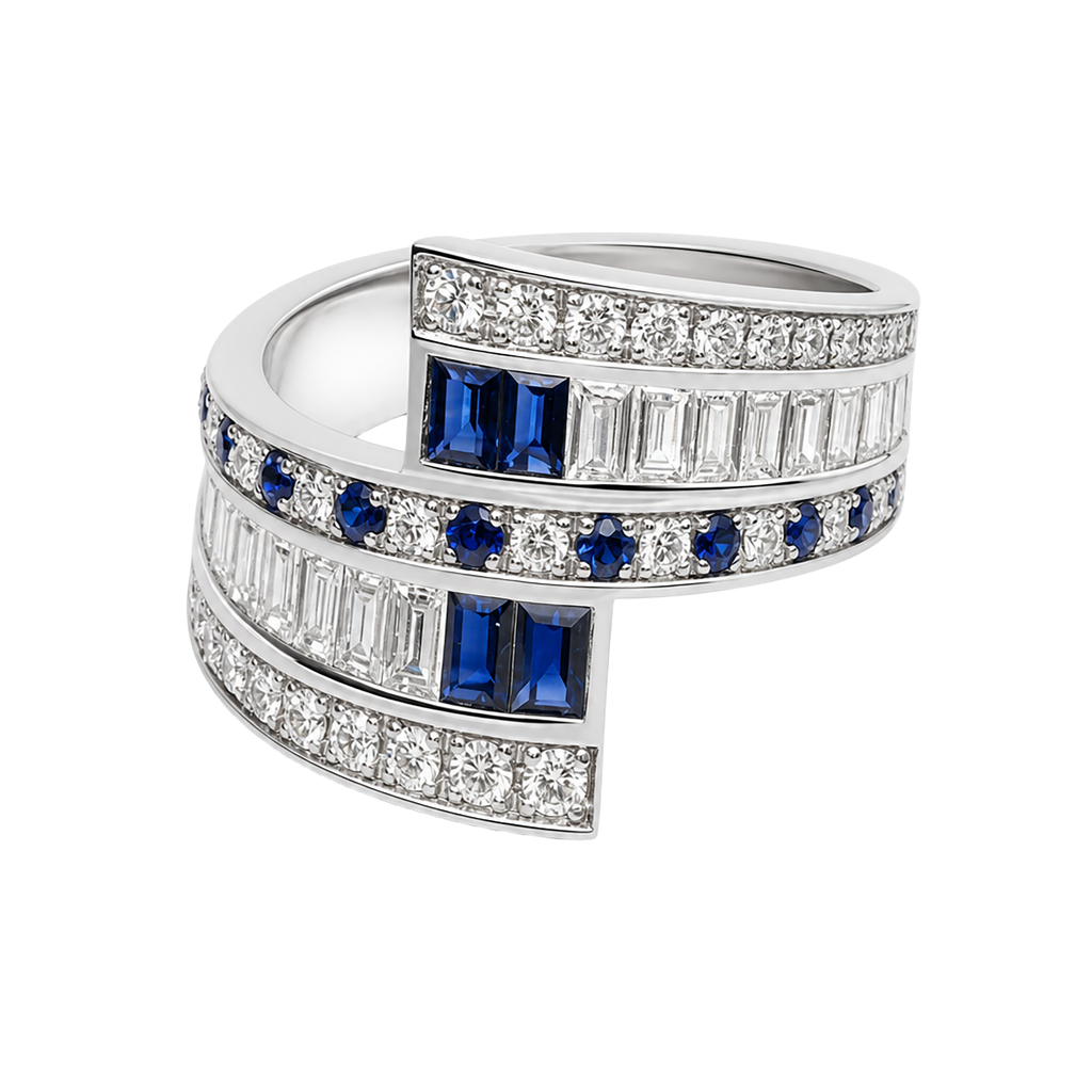 14K White Gold Diamond and Sapphire Fashion Ring
