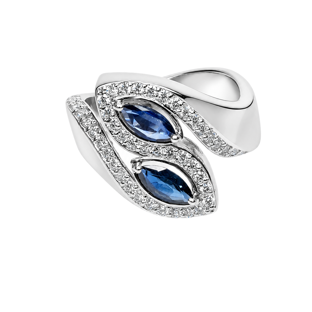 14K White Gold Diamond and Sapphire Fashion Ring