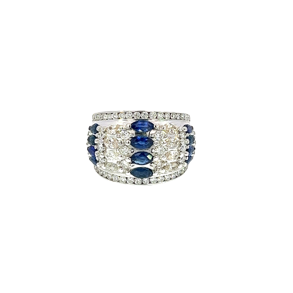 14K White Gold Diamond and Sapphire Cocktail Ring