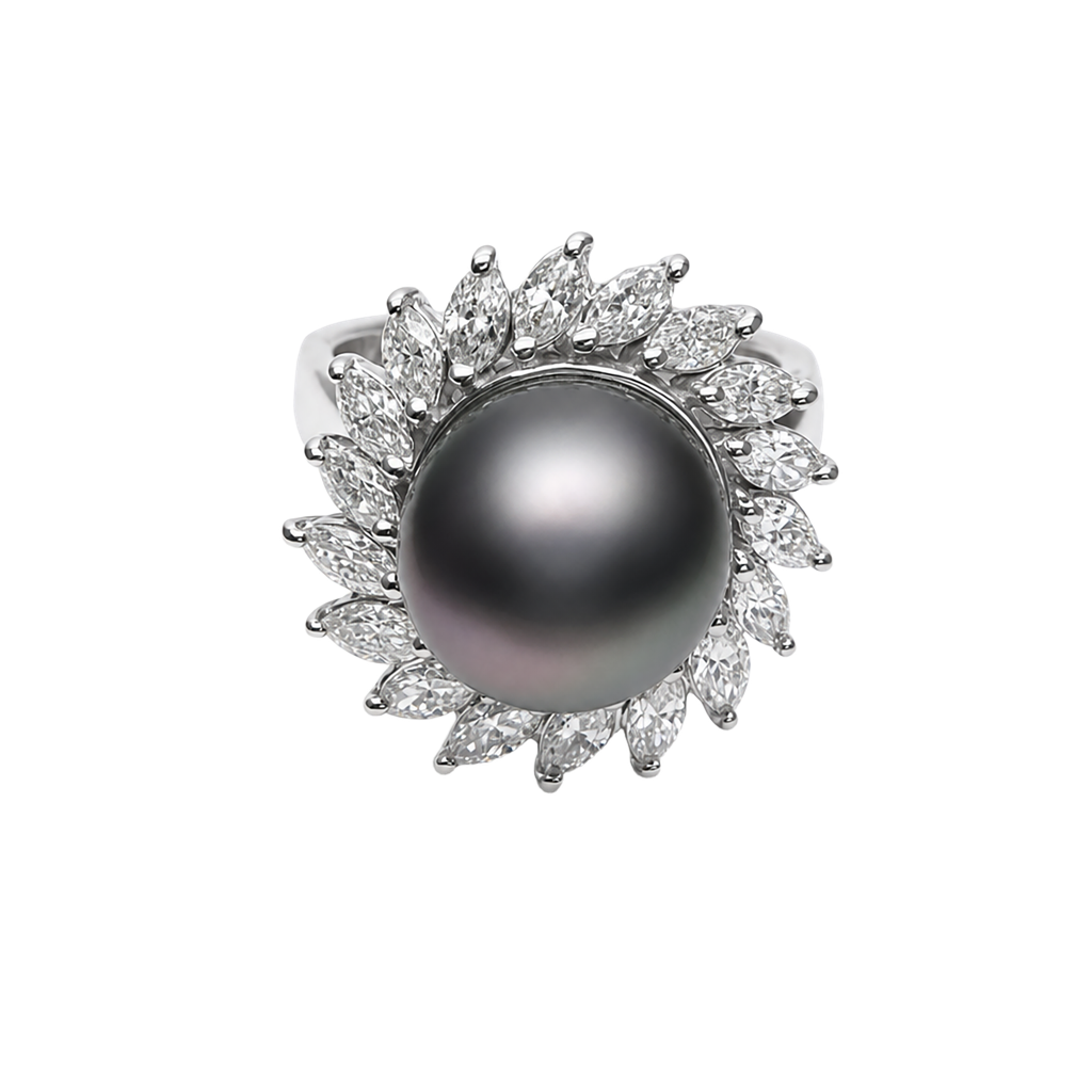 14K White Gold Diamond and Pearl Cocktail Ring