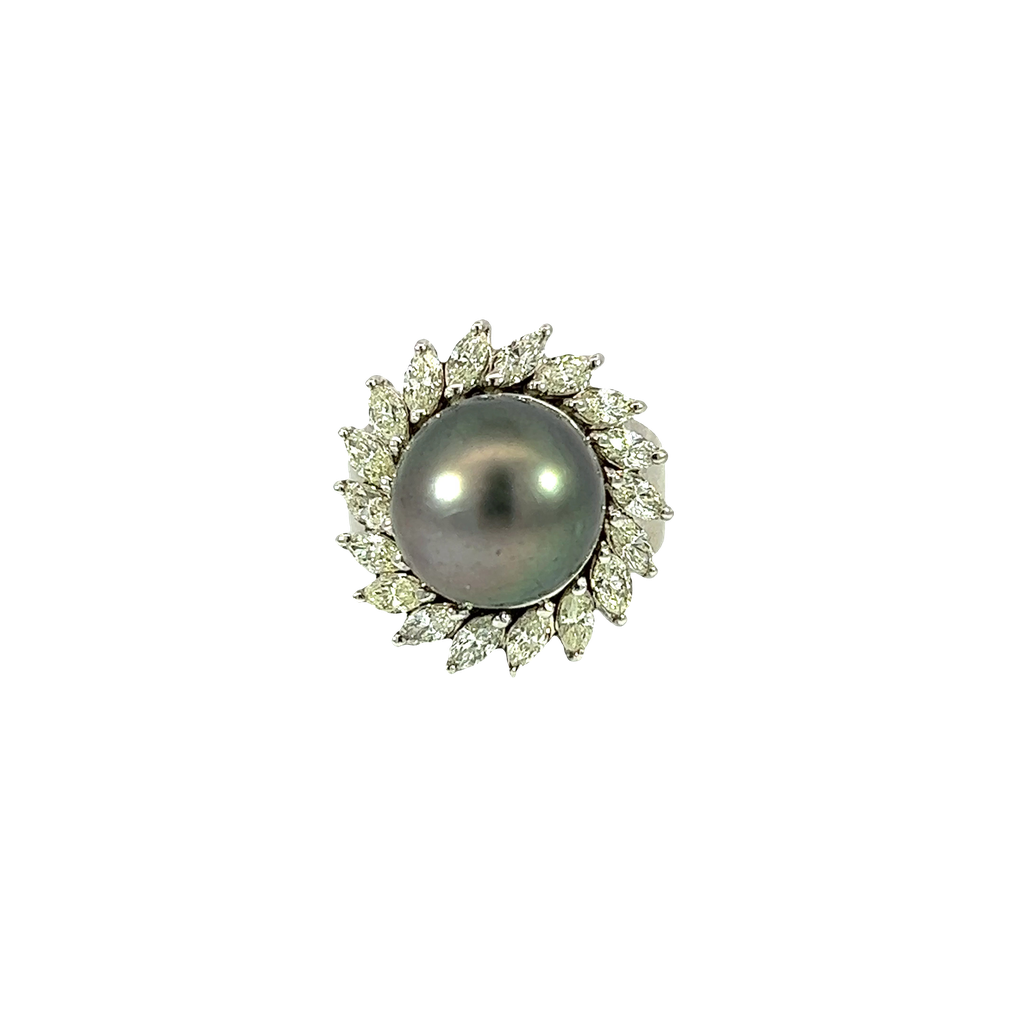 14K White Gold Diamond and Pearl Cocktail Ring