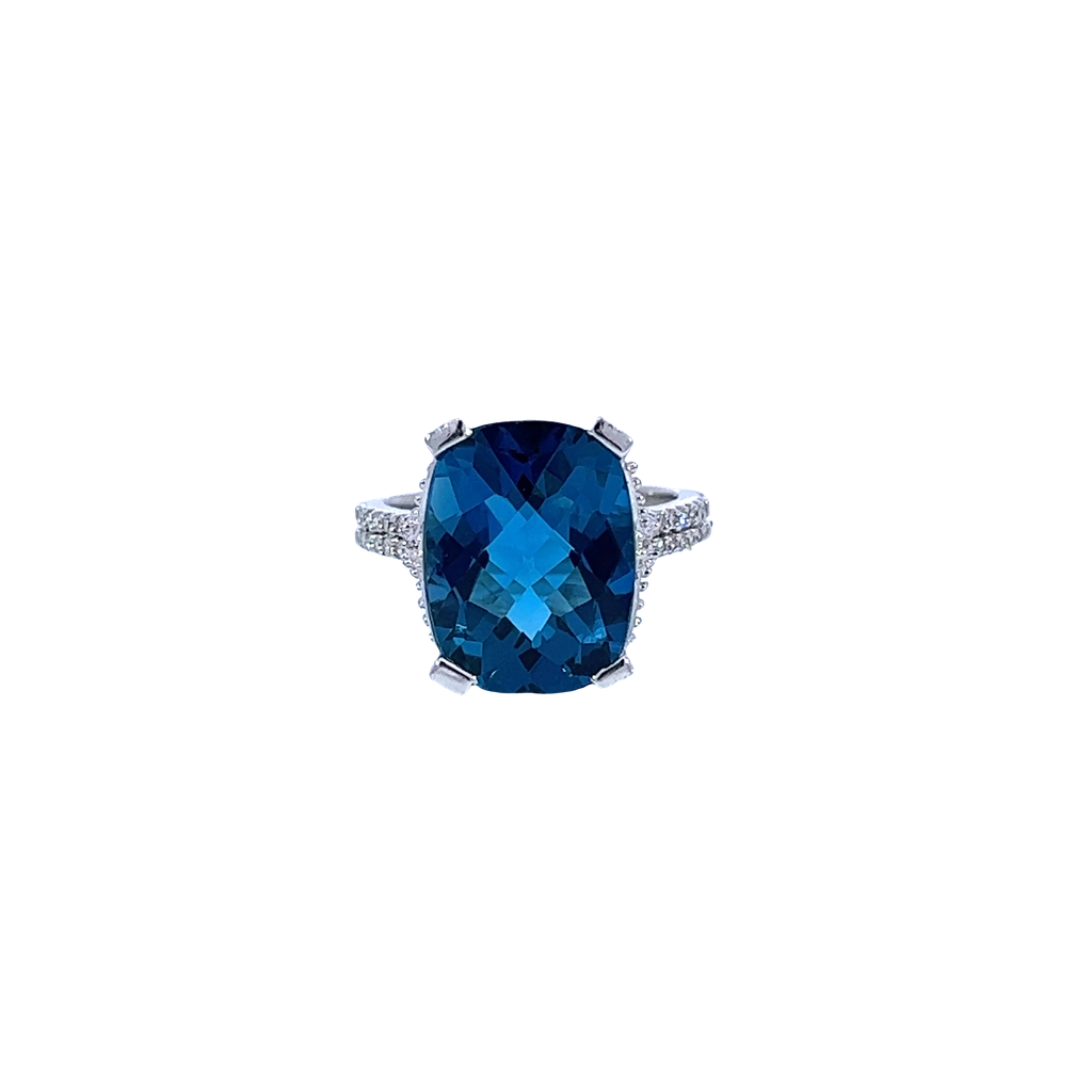 14K White Gold Diamond and Topaz Cocktail Ring